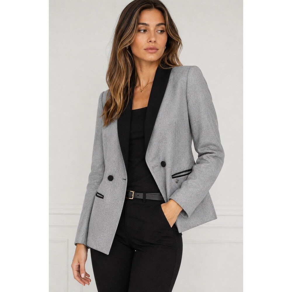 Scotch & Soda Wool Blend Tuxedo Blazer Gray Quiet Luxury Old Money Office Siren
